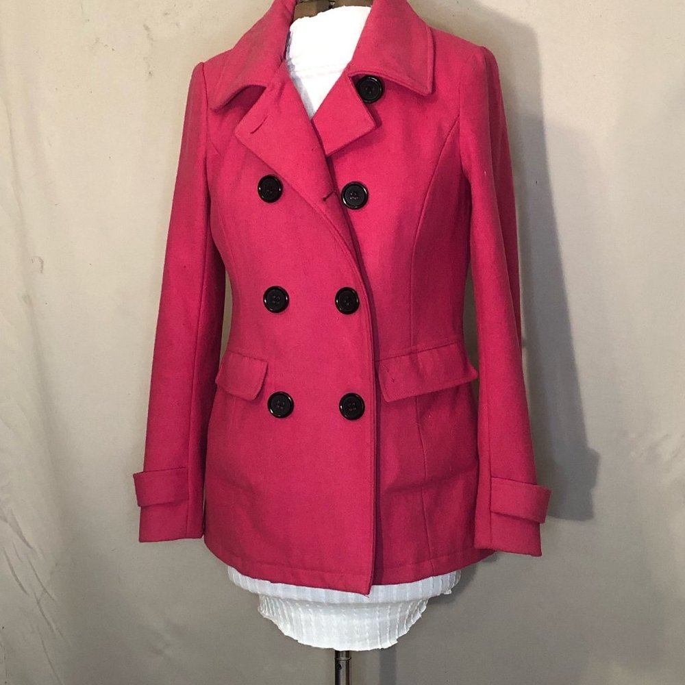 New York& Company, Barbiecore Pea Coat, Hot Pink, Mixed, XS